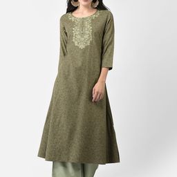 Span Floral Printed A-Line Thread Work Three Quarter sleeves Kurta-image-26