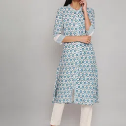 W Women Blue & White Ethnic Motif Printed Kurta-image-61