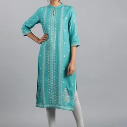 W Women Blue Ethnic Motifs Printed Kurta-picture-13