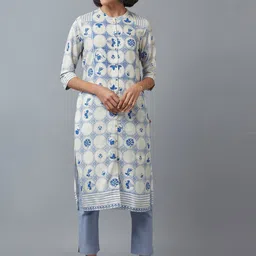 W Women Blue Geometric Printed Kurta-picture-46