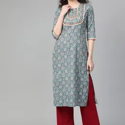 Varanga Women Green Floral Printed Mukaish Kurta-42