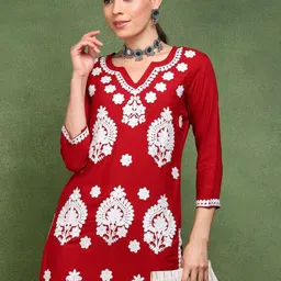 KALINI Round Neck Thread Work Straight Kurta-image-86