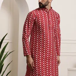 SOJANYA Self Design Thread Work Mandarin Collar Kurta image 3