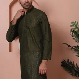 Jompers Men Geometric Thread Work Kurta image 3