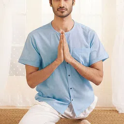 VASTRAMAY Round Neck Short Sleeves Pure Cotton Straight Short Kurta-picture-44
