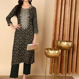 KALINI Ethnic Motifs Printed Thread Work Straight Kurta-image-16