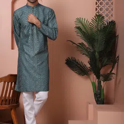 Jompers Men Geometric Thread Work Kurta image 3
