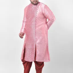 DEYANN PLUS Plus Size Men Peach-Coloured Geometric Printed Kurta image 2