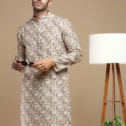 Anouk Mustard Geometric Embroidered Mandarin Collar Pure Cotton Straight Kurta-picture-12