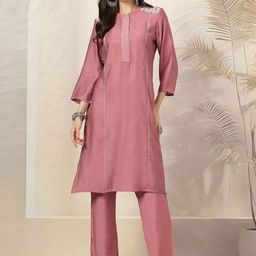Nayam By Lakshita Embroidered Mandarin Collar Sequinned Straight Kurta & Trousers-picture-39