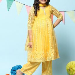 Biba Girls Ethnic Motifs Embroidered Thread Work Kurta With Trousers & Dupatta-image-28