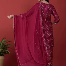 Anouk Fuchsia Leheriya Printed Round Neck Gotta Patti Kurta with Palazzos & Dupatta image 3