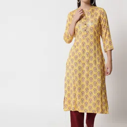 RANGMAYEE Ethnic Motifs Printed Mandarin Collar Thread Work Straight Kurta-image-58