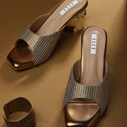 ELLE Rose Gold Embellished Party Block Mules-25