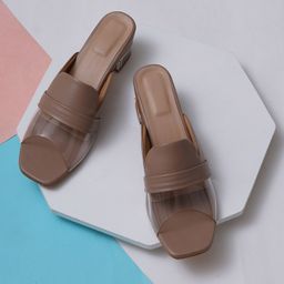 Misto Brown PU Party Block Mules-18