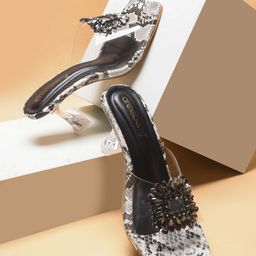 DressBerry Black & White Embellished Slim Mules-41