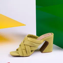 HEEL YOUR SOLE Open Toe Suede Block Heeled Mules-13