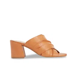 Peach Flores Textured Leather Block Heel Mules image 2