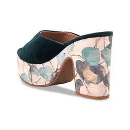 Rubeezz Green Printed Party Block Heels image 3