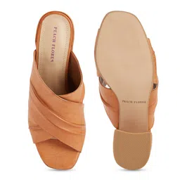 Peach Flores Textured Leather Block Heel Mules image 3