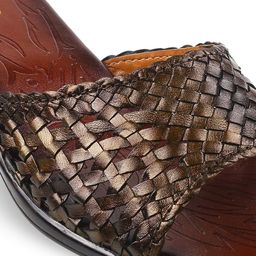 Metro Bronze-Toned Textured Leather Block Heels image 5