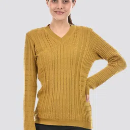 American Eye Cable Knit Self Design V-Neck Ribbed Acrylic Pullover-image-63