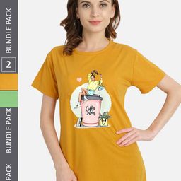 CHOZI Pack of 2 Printed Cotton Knitted T-shirt-image-60