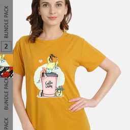 CHOZI Pack Of 2 Printed Regular Fit Cotton Casual T-shirt-image-77