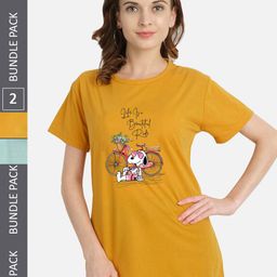 CHOZI Pack of 2 Printed Cotton Knitted T-shirt-image-70
