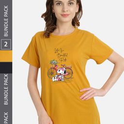 CHOZI Pack of 2 Printed Cotton Knitted T-shirt-image-61