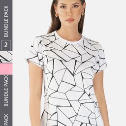 CHOZI Pack of 2 Printed Cotton Knitted T-shirt-image-63