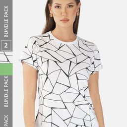 CHOZI Pack Of 2 Geometric Printed Round Neck Regular Fit Cotton T-Shirt-6