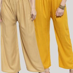 Clora Creation Women Pack Of 2 Yellow & Beige Knitted Palazzos-image-82