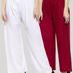 Clora Creation Women Pack Of 2 White & Maroon 2 Palazzos-image-37