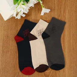 MUTAQINOTI Men Pack Of 3 Patterned Antimicrobial Ankle-Length Socks-14