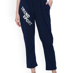 Fashionable Women Typography Printed Mid-Rise Cotton Regular Track Pants-image-70