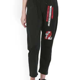 Fashionable Women Typography Printed Cotton Track Pants-image-85
