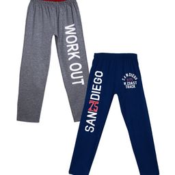 SWEET ANGEL Boys Pack of 2 Charcoal Grey & Navy Blue Self Design Straight-Fit Cotton Track Pants-picture-5
