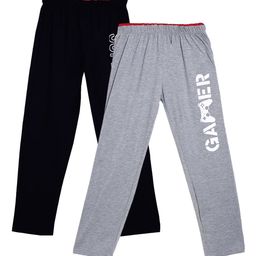 SWEET ANGEL Boys Pack Of 2 Black & Grey Printed Straight-Fit Pure Cotton Track Pants-image-76