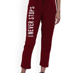 Fashionable Women Typography Printed Mid Rise Cotton Track Pants-picture-14