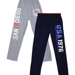 SWEET ANGEL Boys Pack Of 2 Navy Blue & Grey Melange Printed Straight-Fit Pure Cotton Track Pants-image-43