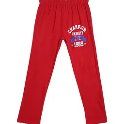 SWEET ANGEL Boys Red & White Alphanumeric Printed Pure Cotton Straight-Fit Track Pants-image-25