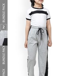 IndiWeaves Boys Pack Of 2 Side Striped Pure Cotton Track Pants-image-85
