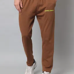 GRIFFEL Men Brown Solid Cotton Track Pant-image-49