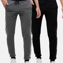 MADSTO Men Pack Of 2 Black & Grey Solid Cotton Joggers-image-82