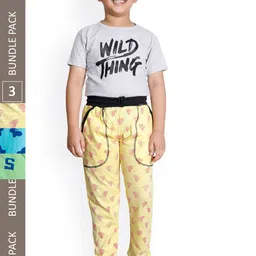 IndiWeaves Boys Pack Of 3 Printed Mid-Rise Cotton Regular Fit Track Pants-image-97