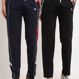 VIMAL JONNEY Men Pack Of 2 Black & Navy Blue Solid Regular Track Pants-image-89
