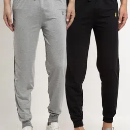 VIMAL JONNEY Men Pack Of 2  Black & Grey Solid Regular-Fit Track Pants-image-15