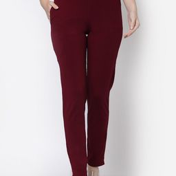 Prag & Co Women Maroon Solid Track Pants-image-40