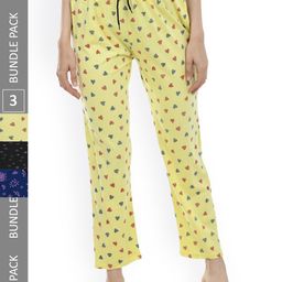 IndiWeaves Women Pack of 3 Printed Pure Cotton Lounge Pants-image-22